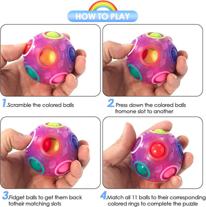 Vdealen Magic Rainbow Puzzle Ball, Fidget Ball Puzzle Brain Teaser Fidget Toy for Boys & Girls- Birthday Party Easter Valentines Day Christmas Stocking Stuffers for Kids Teen & Adults-2 Pack