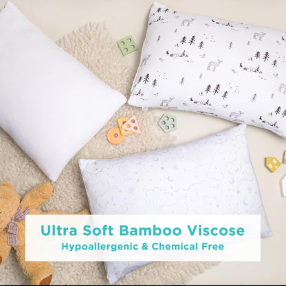 LittleHippo Toddler Pillow (13x18) with Viscose Derived from Bamboo Pillowcase - Hypoallergenic Toddler Pillow for Sleeping, Kids Pillow, Travel Pillows, Mini Pillow, Toddler Bed Pillow (Woodland)