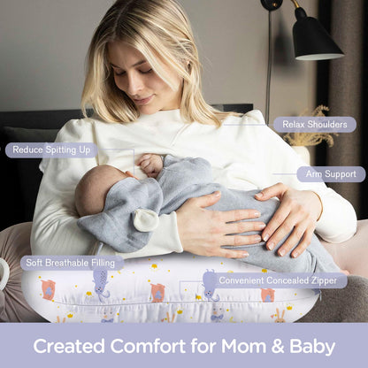 Little Grape Land Nursing Pillow for Infants, Breastfeeding Pillows, Baby Support Pillow for Nursing, Bottle Feeding, Tummy Time with Machine Washable Cover & Breathable Filling (Rabbit)