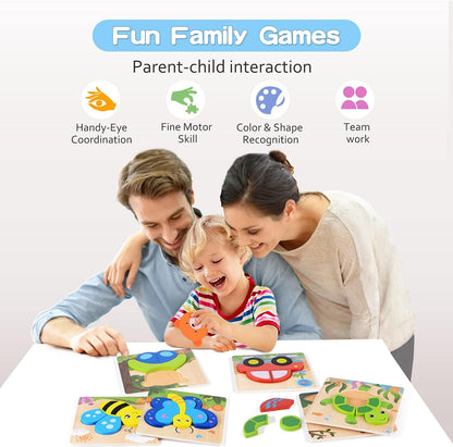 MAGIFIRE Wooden Puzzles for Toddlers 1-3 - 6-Pack Multicolor Animal & Car Puzzles - Toddler Montessori Style Toys