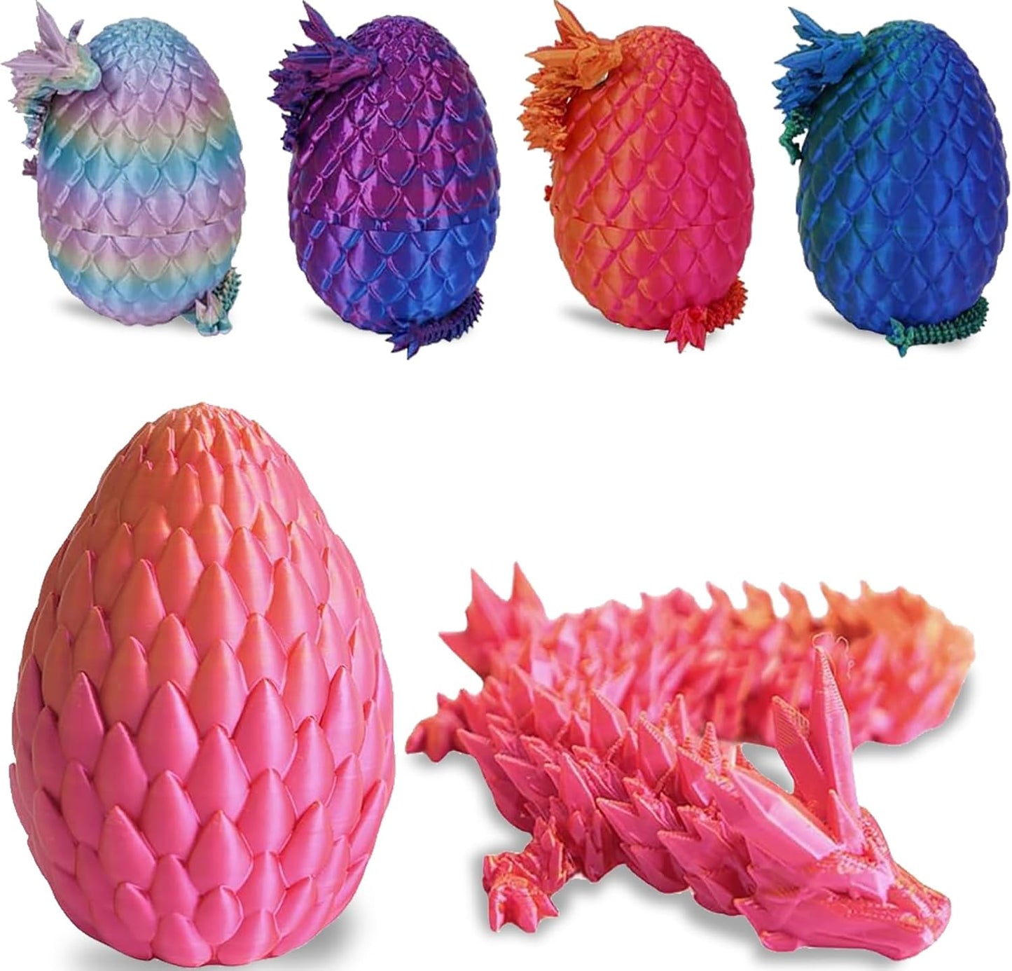 Cessfle 3D Printed Dragon in Egg, Crystal Dragon Eggs with Dragon Inside, Full Articulated Dragon Eggs 3D Dragon Toys, Mystery Dragon Egg for House of Dragon, 3D Printed Animals Fidget Toys