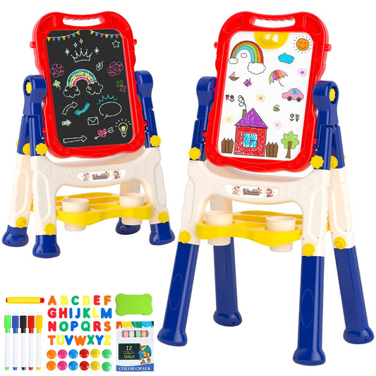 Easel for Kids Toys, Double-Sided Magnetic Chalk Board & Dry Erase Board