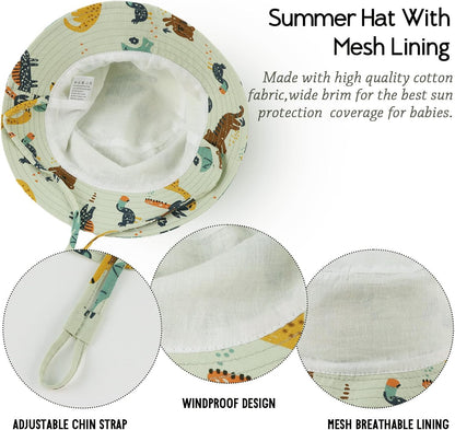JANGANNSA Cotton Baby Sun Hat Infant Toddler Boys Girls Bucket Hats Summer Sun Protection Kids Beach Caps