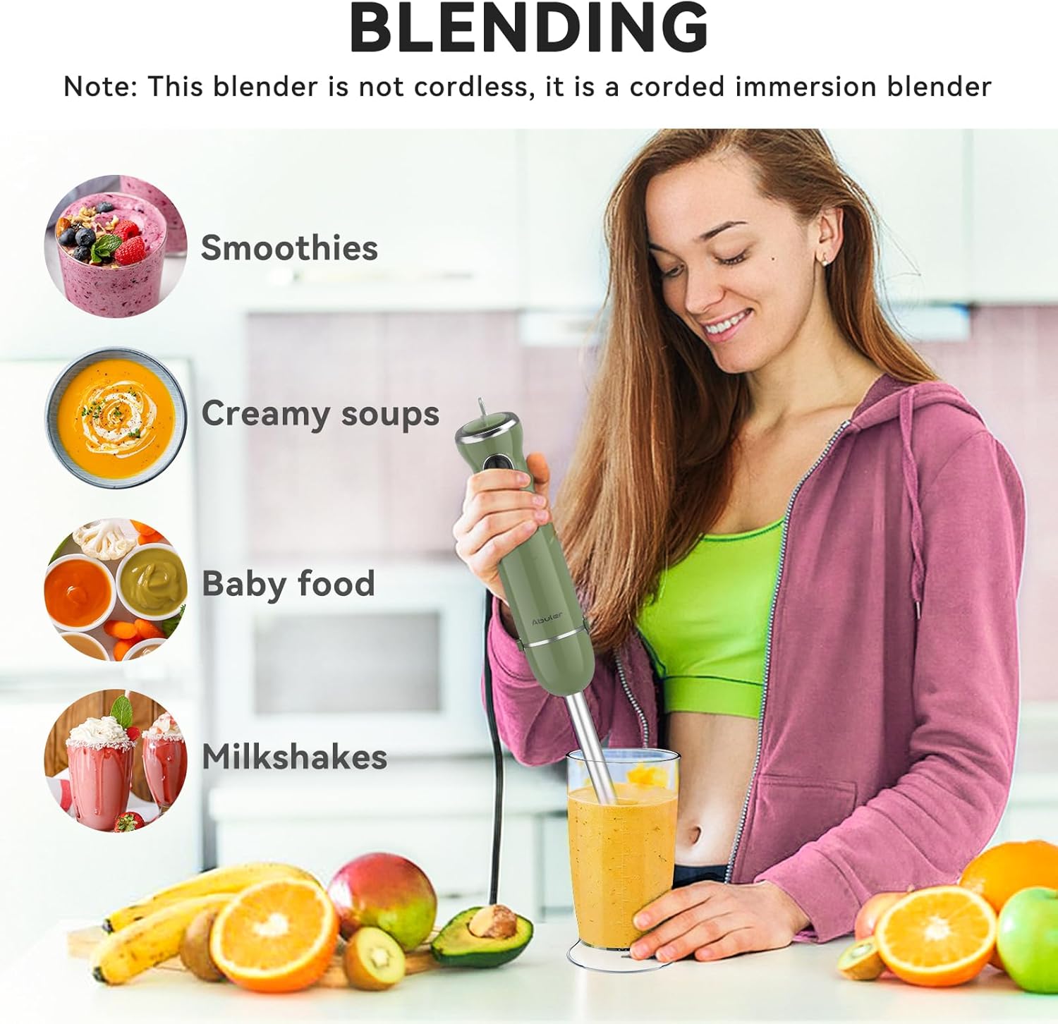 Immersion Blender Handheld 5 in 1 Hand Blender, 1000W Hand Mixer Stick, BPA-Free 12 Speed Handheld
