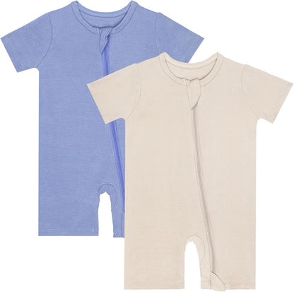 GUISBY Rayon made from bamboo Baby Pajamas Short Sleeve Footless Rompers 2 Way Zipper Sleeper for Baby