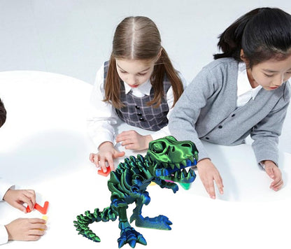 3D Printed Dinosaur Bone Skeleton Tyrannosaurus Rex with Movable Jaw Fidget Dinosaur Toys Full Articulated Dinosaur Executive Desk Toys Home Office Decor, Green