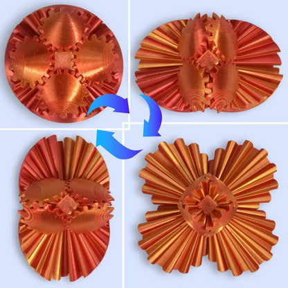 3D Printed Gear Ball, Gear Sphere Fidget Toy Stress Relif Toy for ADHD, Anxiety Relaxing Toy for Adults at Work/Study/Travel, Red-Gold