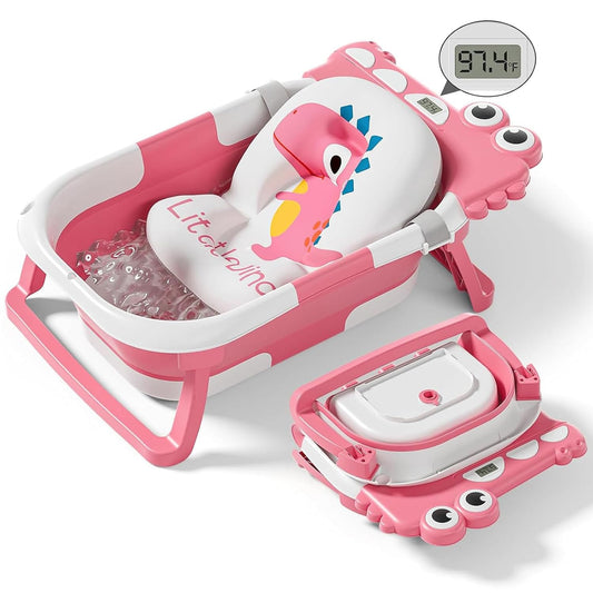 Collapsible Baby Bathtub for Newborn, Foldable Baby Bath Tub with Thermometer & Soft Floating
