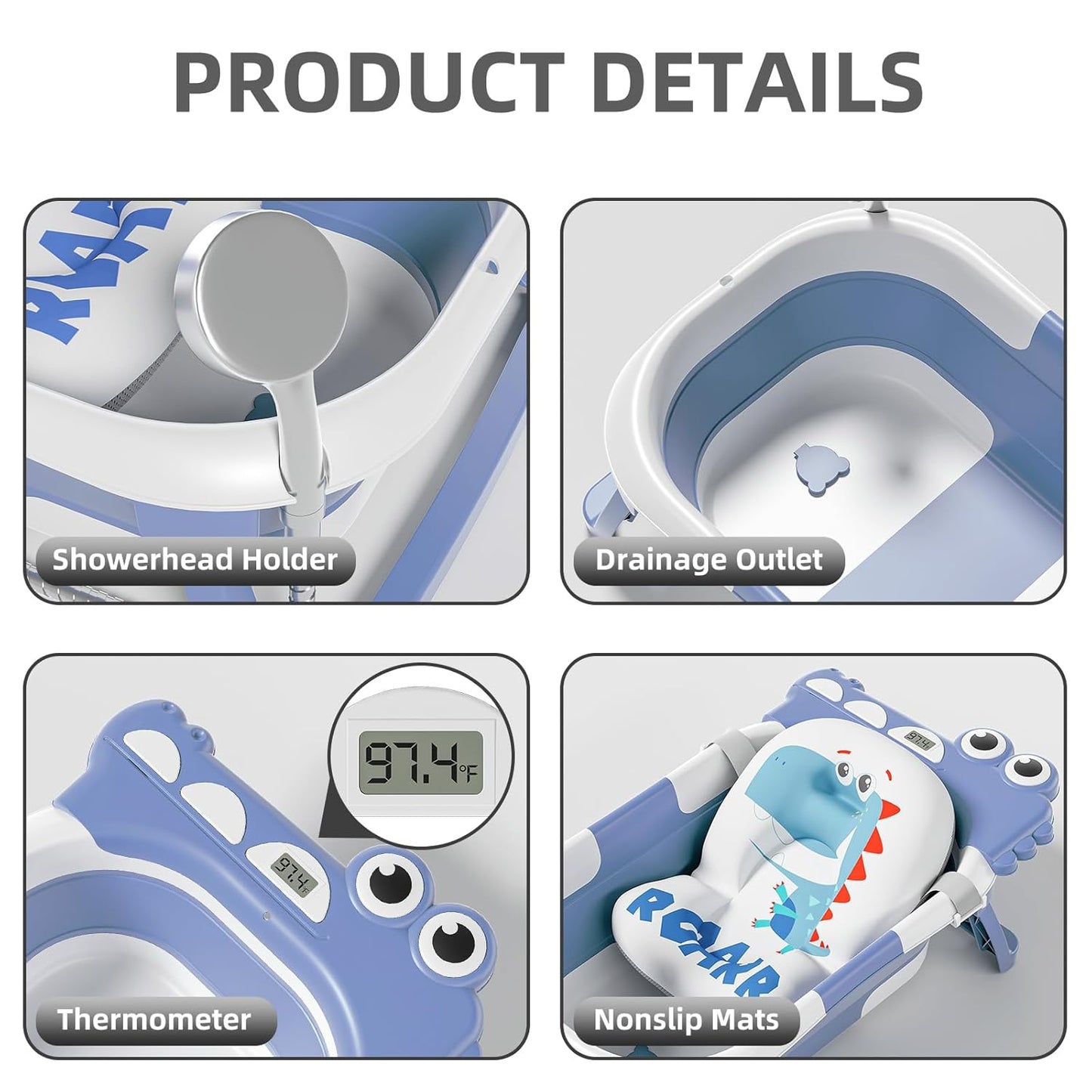 TPN Collapsible Baby Bathtub, Baby Bath Tub with Soft Cushion & Real-Time Thermometer, Baby Bathtub