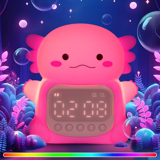 Axolotl Alarm Clock with Night Light for Kids, Rechargeable Silicone Lamp Time to Wake Clock，Cute Animal Tabletop Lamp, Perfect Sleep Companion for Boys Girls