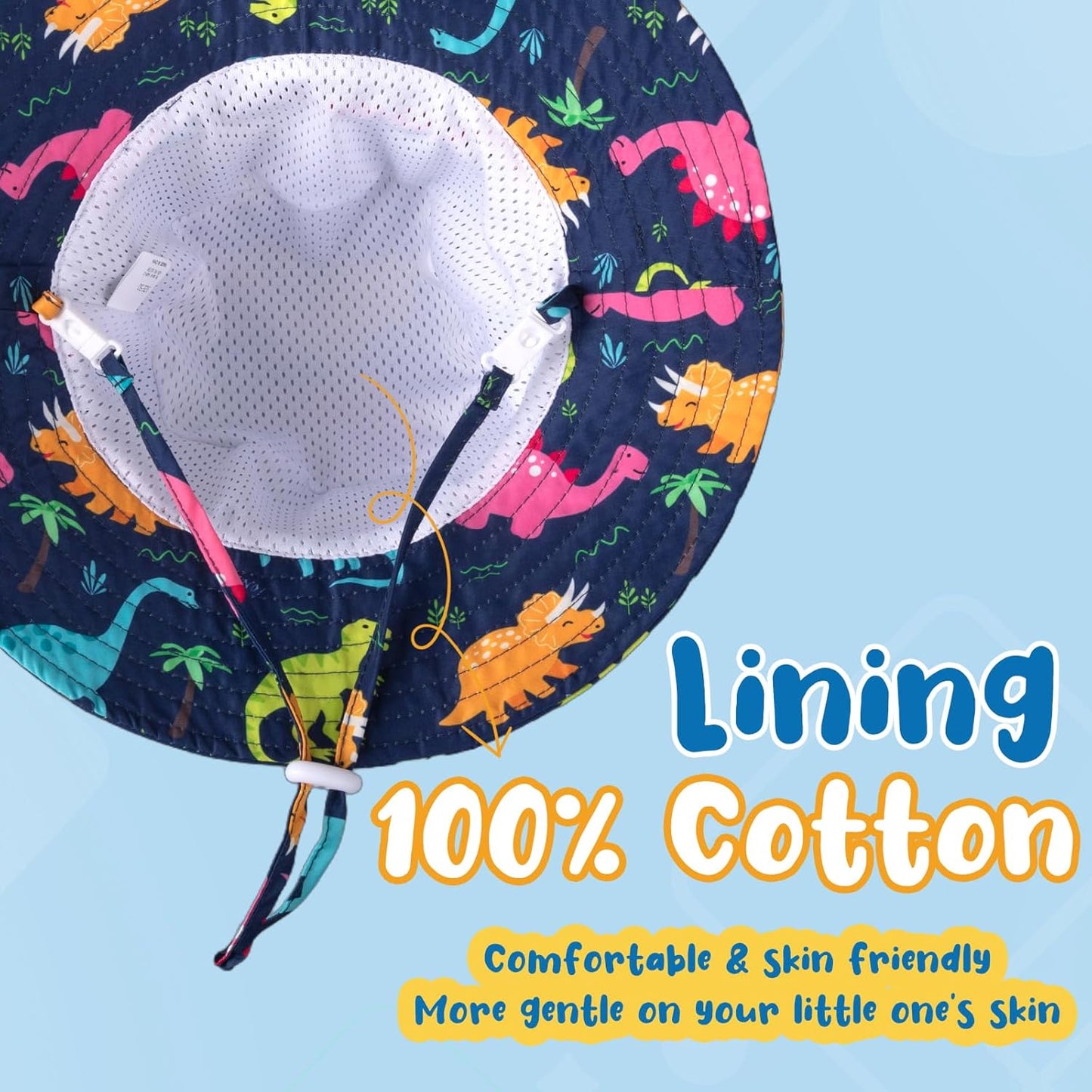 Baby Sun Hat Kids Summer UPF 50+ Toddler Bucket Hat Wide Brim Adjustable Beach Hats for Boys Girls Age 0-6 Years