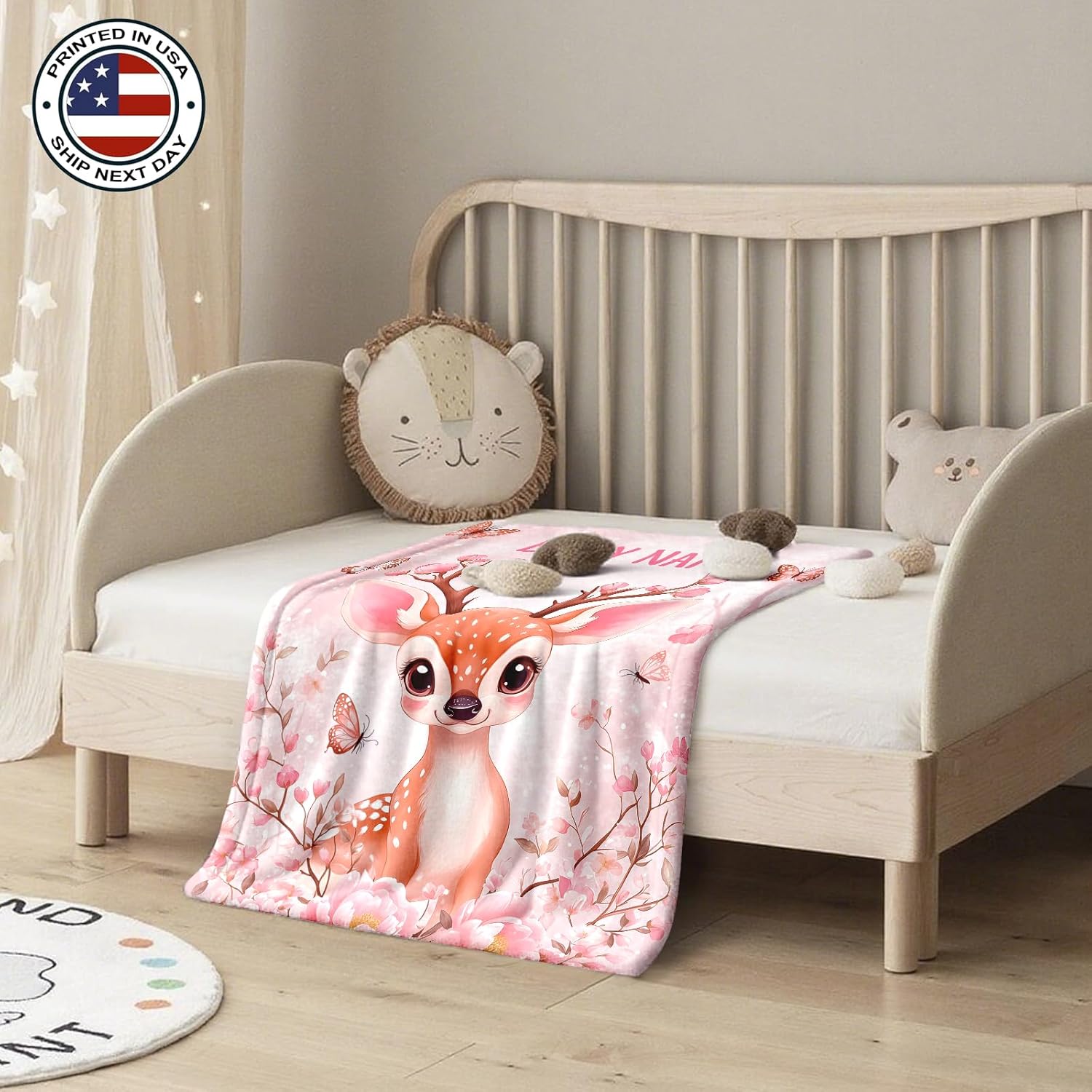 Ship Next Day, Personalized Baby Blanket – Printed in USA, Custom Baby Blanket for Boys & Girls
