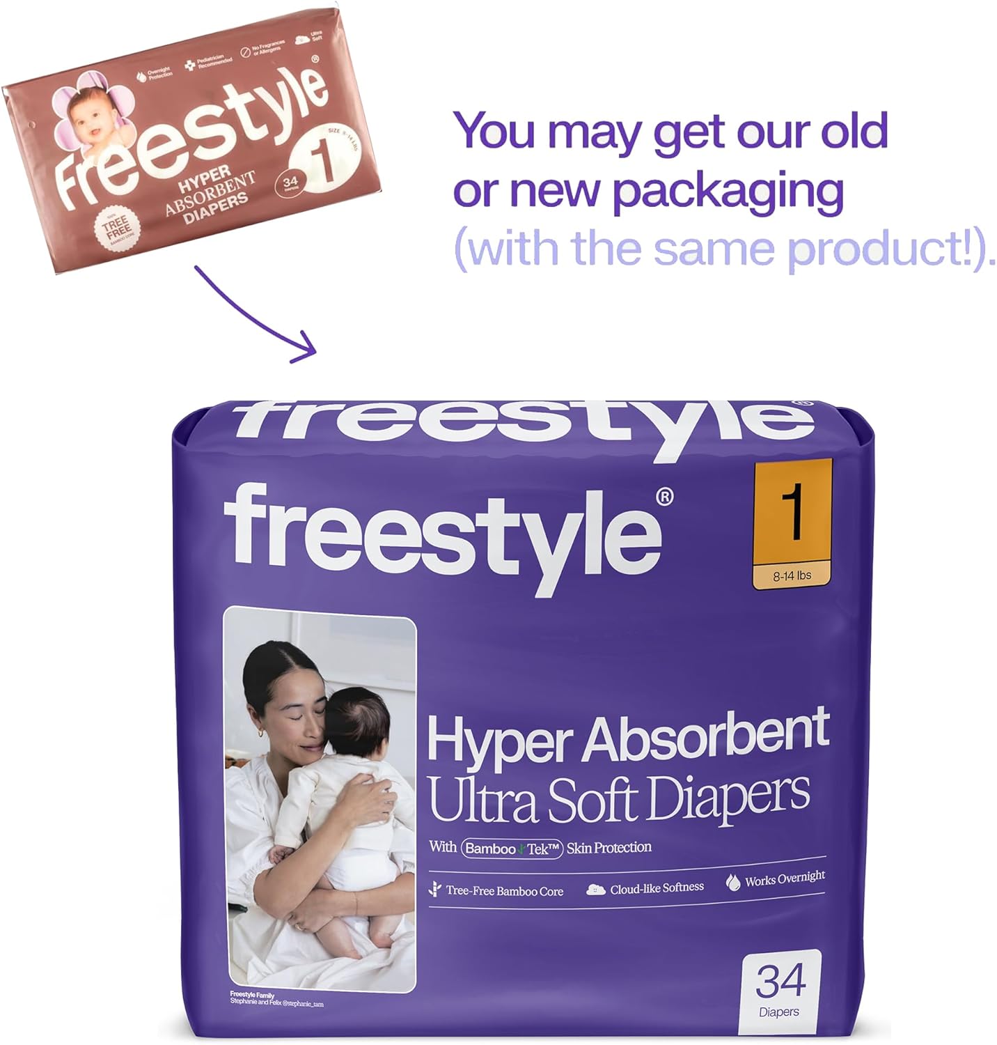 Freestyle Diapers - (Size 1) Hyper Absorbent & Non-Toxic – Disposable Diapers for Sensitive Skin – Ultra Soft Diapers (8-14 lbs) – 204 Count