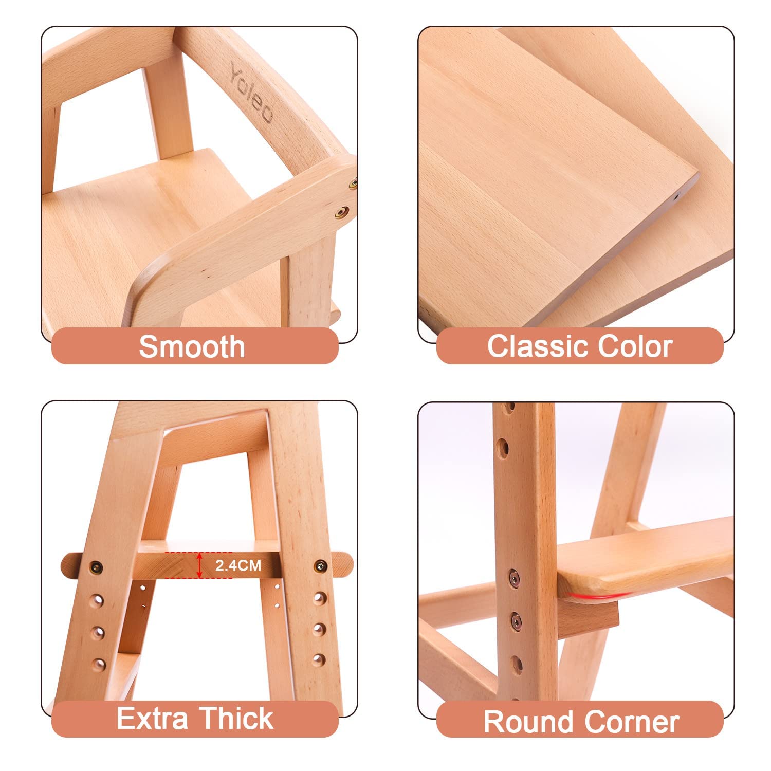 YOLEO High Chair Wooden for Toddlers Junior Childs, Sturdy Durable Dining Feeding Chair with Steps