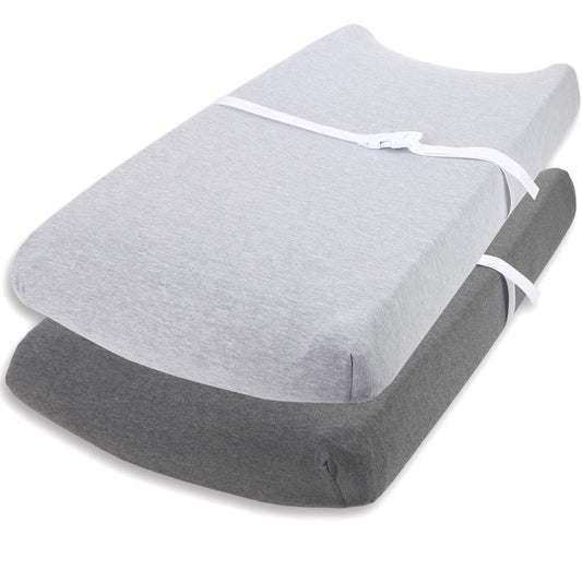 Cuddly Cubs Changing Pad Covers ??2 Pack ??Snuggly Soft Plush Cotton Changing Table Covers for Boy, Girl ??Fits Perfectly on Summer Infant and Other 16 x 32 Baby Changing Table Pads ??Heather Grey