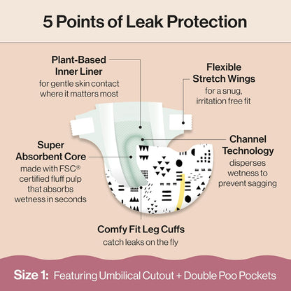 The Honest Company Clean Conscious Diapers for Delicate Skin | Up to 100% Leakproof |