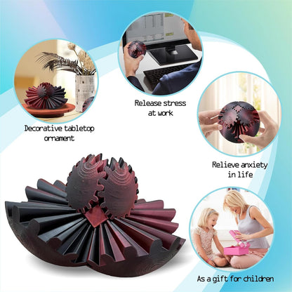 3D Printed Gear Ball Spin Ball Cube Fidget Toy, 2024 3D Printed Gear Sphere Cube Puzzle Birthday Gift, Stress and Anxiety Relaxing Fidget Toy, GearSphere Desk Toy (Black-red)