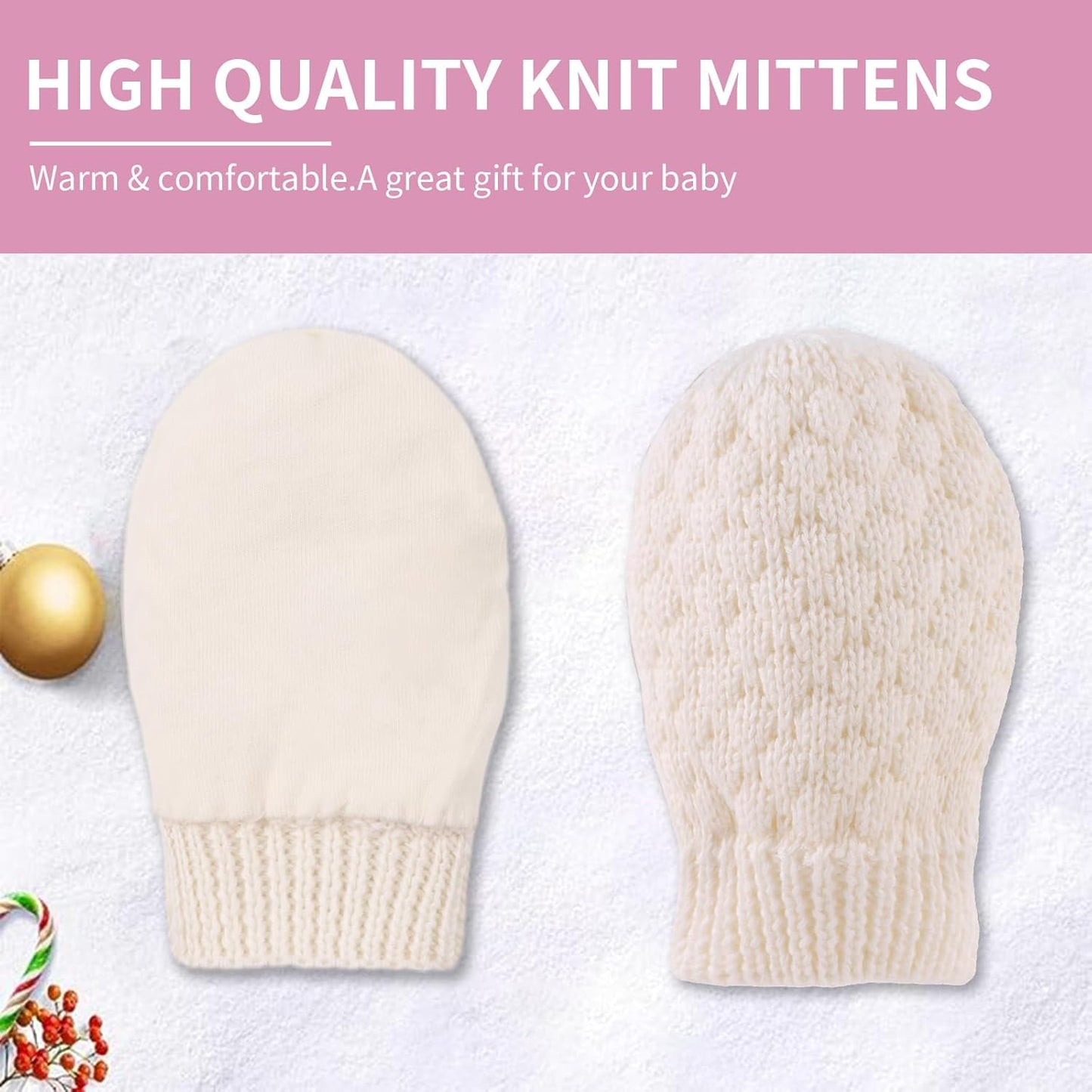 Baby Knit Mittens Toddler Boys Girls Gloves Winter Infant Newborn No Scratch Mitten 0-3 Years
