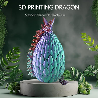 3D Printed Dragon with Dragon Egg 16.5'' Articulated Dragon Crystal Dragon Fidget Dragon Egg Toys Executive Desk Toys (Gold Rose Red, Dragon & Egg)