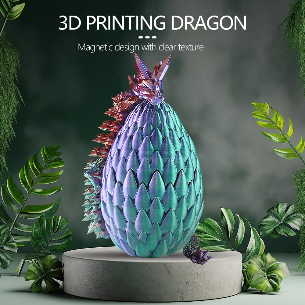 3D Printed Dragon with Dragon Egg 16.5'' Articulated Dragon Crystal Dragon Fidget Dragon Egg Toys Executive Desk Toys (Blue Green, Dragon Only)