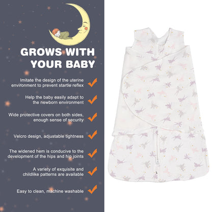 Swaddle-Blanket Baby Girl & Boy Swaddles Newborn Infant Transition 100% Cotton Wrap Blankets, 3-Way Adjustable Wearable Blanket, TOG 1.0 (Little Fairy, 3-6 Month)
