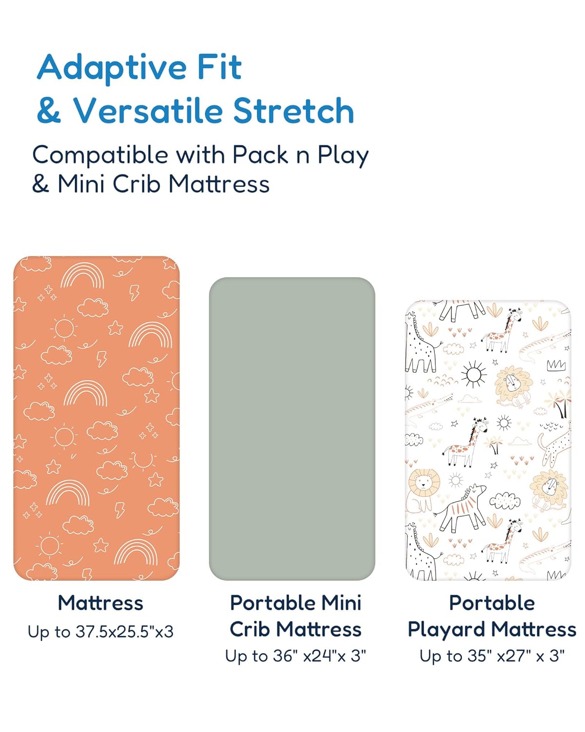 Pack and Play Sheets Fitted, Ultra Soft Orange Cloud and Rainbow Design, Breathable and Soothing