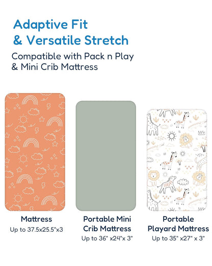 Pack and Play Sheets Fitted, Ultra Soft Orange Cloud and Rainbow Design, Breathable and Soothing
