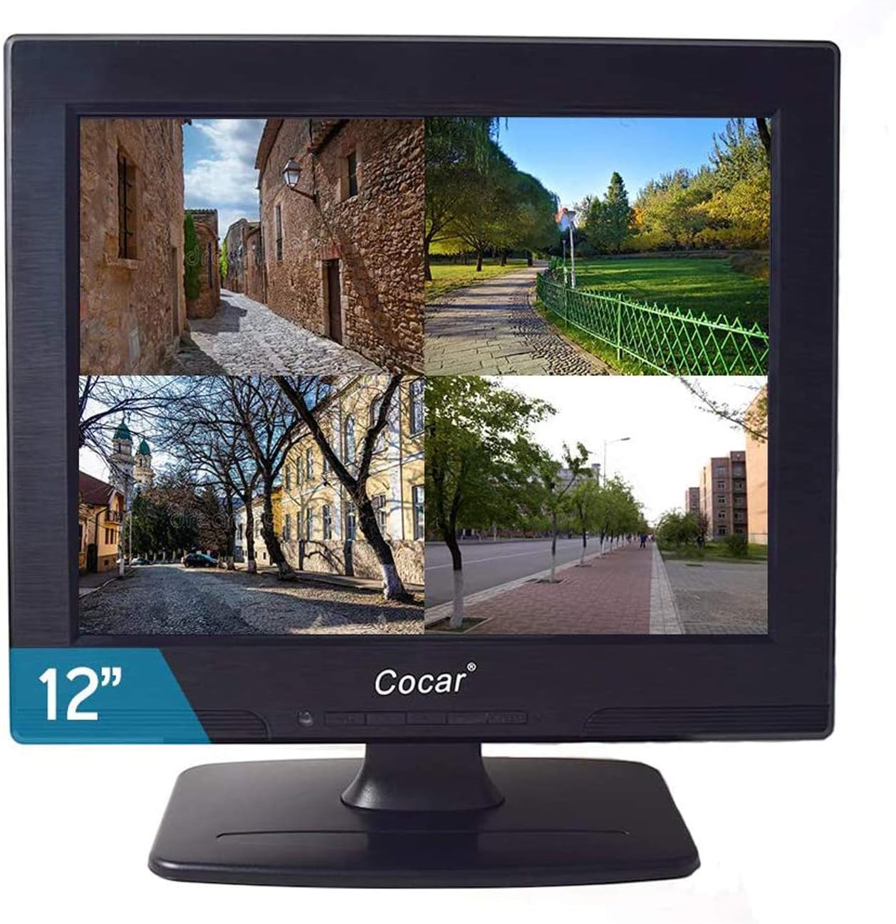 CCTV Monitor, 12 inch LCD Security Monitor HDMI VGA AV & BNC 4:3 HD Computer Display LCD Screen with 2 Built-in Speakers USB Drive Player for Home/Store Surveillance Camera STB PC ﻿
