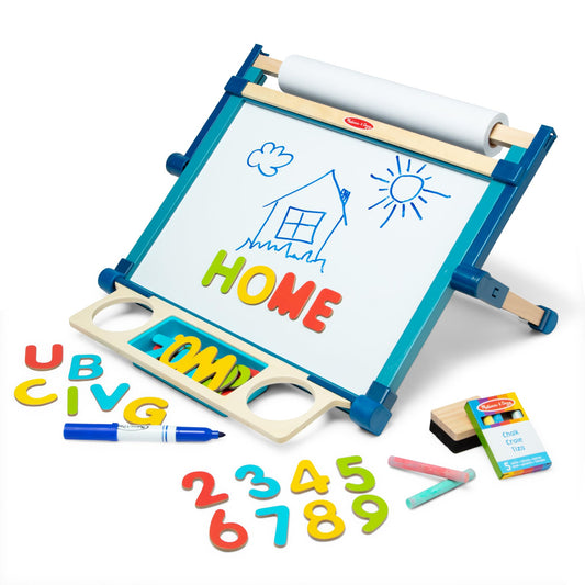 Melissa & Doug Magnetic Tabletop Easel, Deluxe Double-Sided Wooden Art Set with Chalkboard