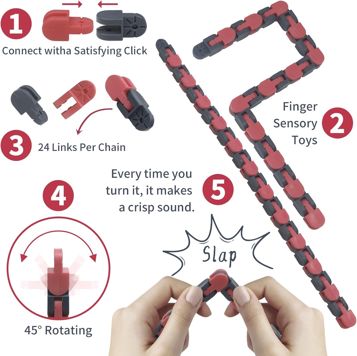 30 Pack Wacky Tracks Snap and Click Fidget Toys Finger Sensory Toys, 24 Links Snake Puzzles for Stress Relief, Party Bag Fillers, Party Supplies