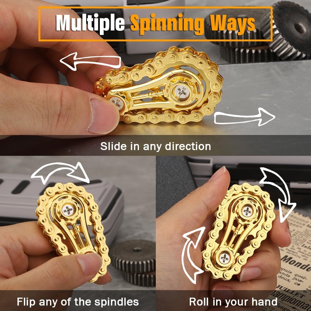 Fidget Chain Gear Toy, Metal Hand Roller Fidget Spinner for Kids Adults, Metal Assemble Sprockets