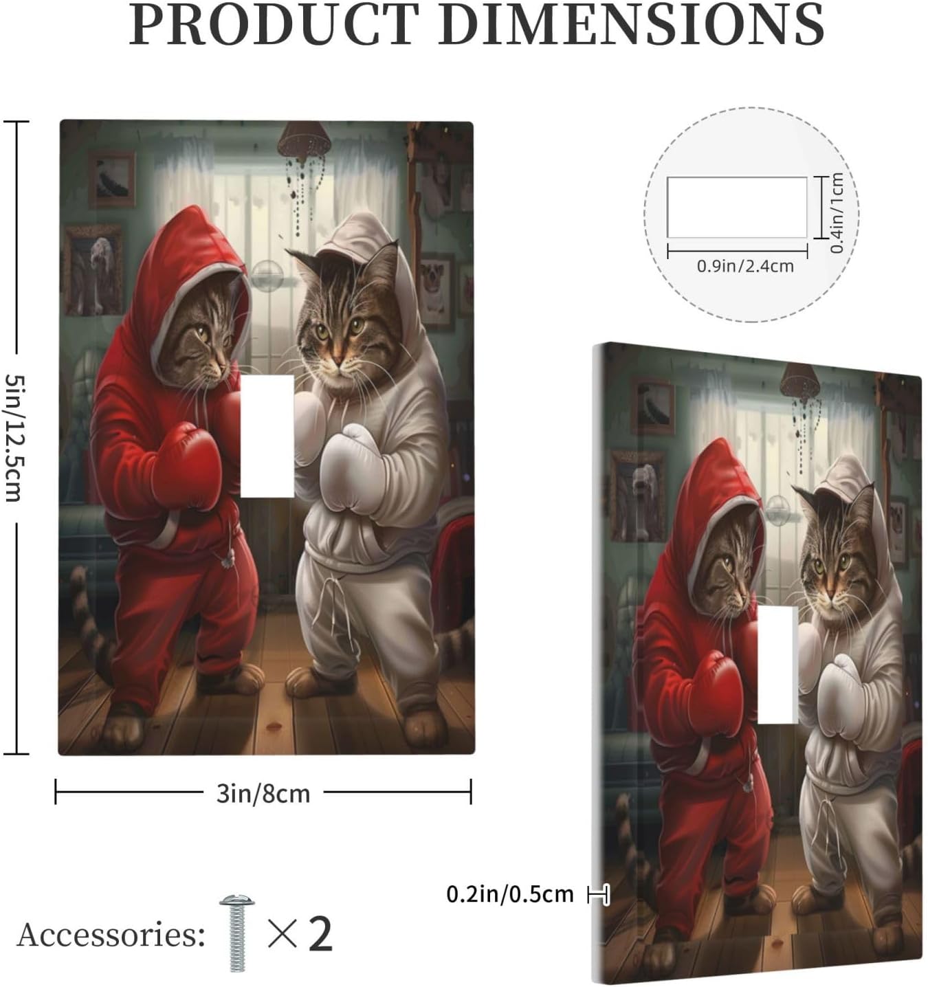 Decorative Switch Covers Plate Funny Red Boxing Cats White Tomcat 1 Gang Wall Plate Unique Single Toggle Wall Cover Plate Jumbo Electrical Light Switch Plate Faceplate for Bedroom Decor