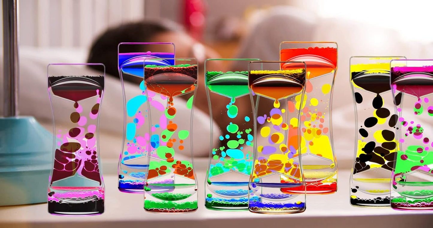 Liquid Motion Bubbler for Sensory Toys, Set of 10 Rainbow Color Fidget Timer Toy for Home Office, Oil Drop Water Hourglass Desk Toys for Autistic Relaxing Activity Holiday Stuffers