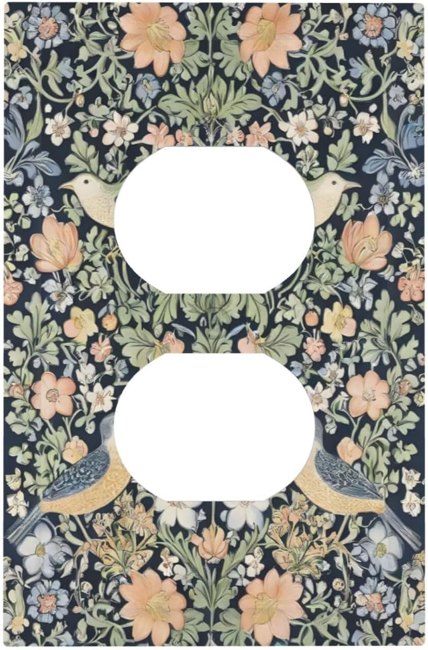 Decorative Outlet Covers Rustic Morris Birds Green Leaf Flower 1 Gang Duplex Light Switch Cover Plate Wall Plates for Electrical Outlets Switchplate Faceplate for Country Bedroom Home Decor