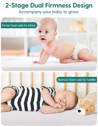 BABELIO Crib Mattress Memory Foam Toddler Mattress 2-Stage Standard Size Baby Mattress with Removable Waterproof Cover Grey