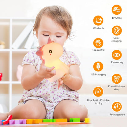 Unicorn Night Lights for Girls Bedroom, Cute Silicone Kids Night Light, Rechargeable LED Night Lamp Squishy Kawaii NightLights for Baby Nursery Children Toddlers Teen Christmas Girls
