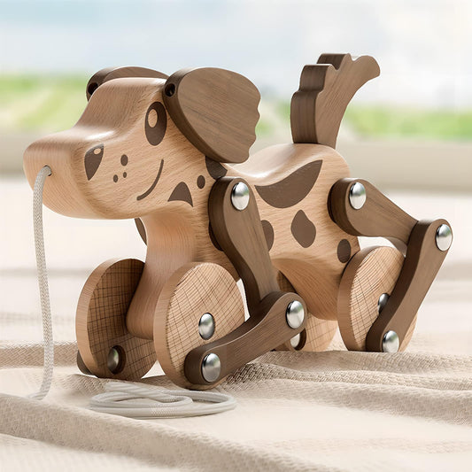 Montessori Toys 1 2 3 4 Years Old Boys Girls Wooden Walking Pull Dog Toy for Baby Toddler, Pull
