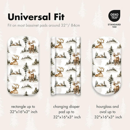 Gllquen Baby Bassinet Sheets 4 Pack, Breathable Cozy Fitted Mattress Sheet, Elastic Travel Crib Fashionable Floral Pattern, Standard Cradle Safe Sheets for Baby Boys Girls 32"x16" (Christmas elk)