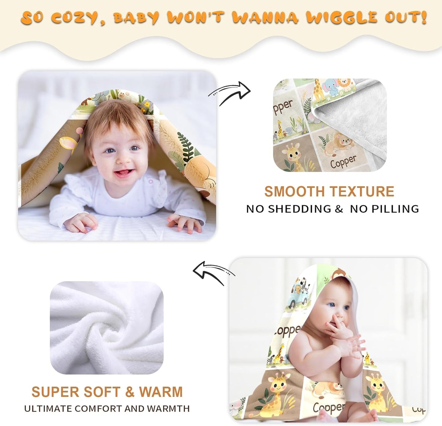 Ship Next Day, Personalized Baby Blanket – Printed in USA, Custom Baby Blanket for Boys & Girls