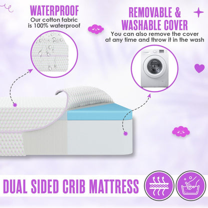 Sleepah 5.5” Crib & Toddler Bed Mattress Dual Sided Cooling Memory Foam – Waterproof Washable Breathable Soft Cotton Fabric – CertiPUR Firm Baby Mattresses - for Baby & Toddlers (Pink)