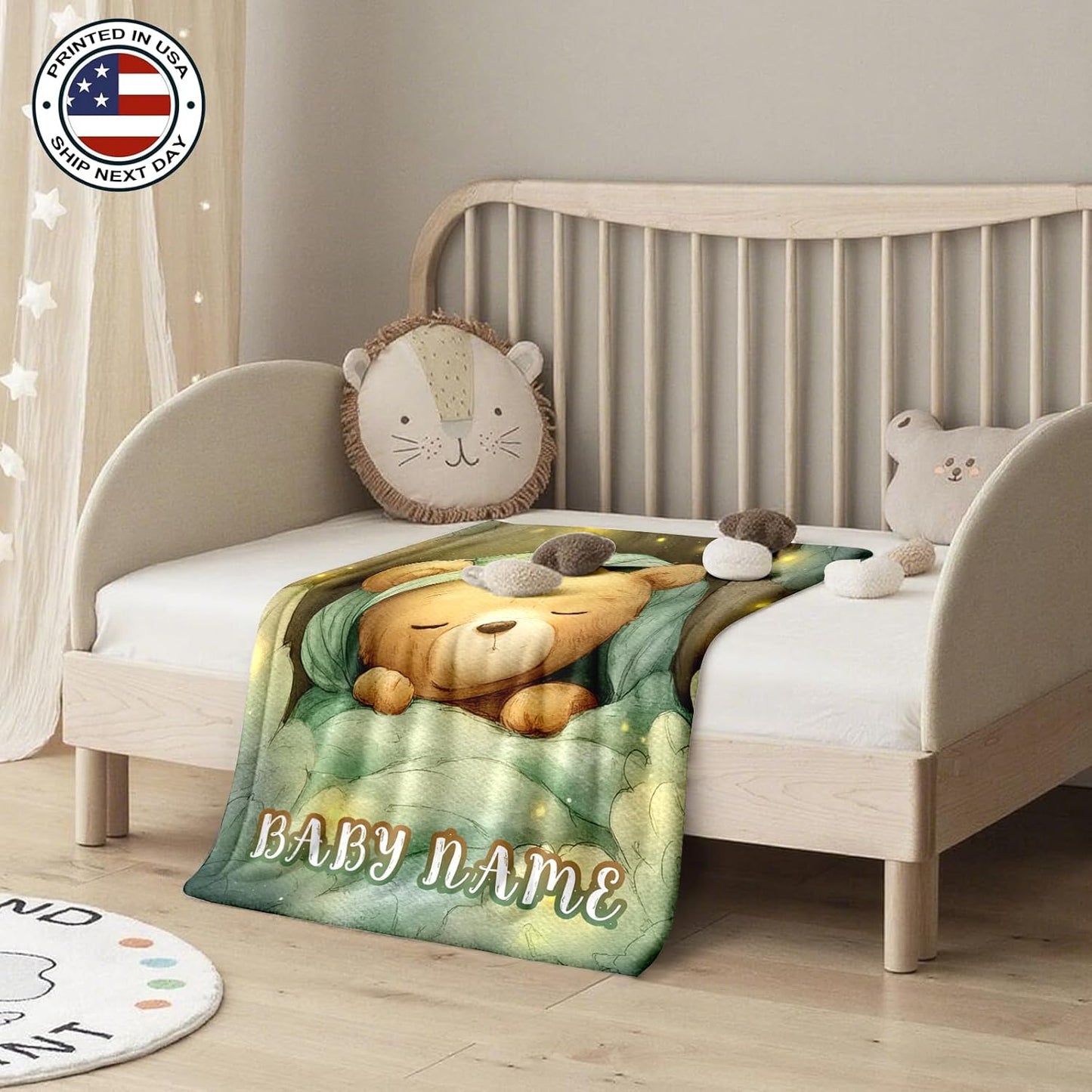 Ship Next Day, Personalized Baby Blanket – Printed in USA, Custom Baby Blanket for Boys & Girls