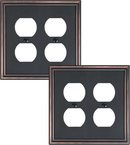 2-Pack Double Duplex Outlet Cover, Aged Bronze Decorative Switch Plates and Outlet Covers for Electrical Outlets, Durable Zinc Alloy Wall Plates, 2 Gang Receptacle Cover, Corrosion Resistant