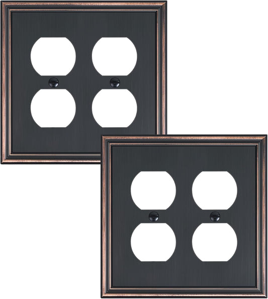 2-Pack Double Duplex Outlet Cover, Aged Bronze Decorative Switch Plates and Outlet Covers for Electrical Outlets, Durable Zinc Alloy Wall Plates, 2 Gang Receptacle Cover, Corrosion Resistant