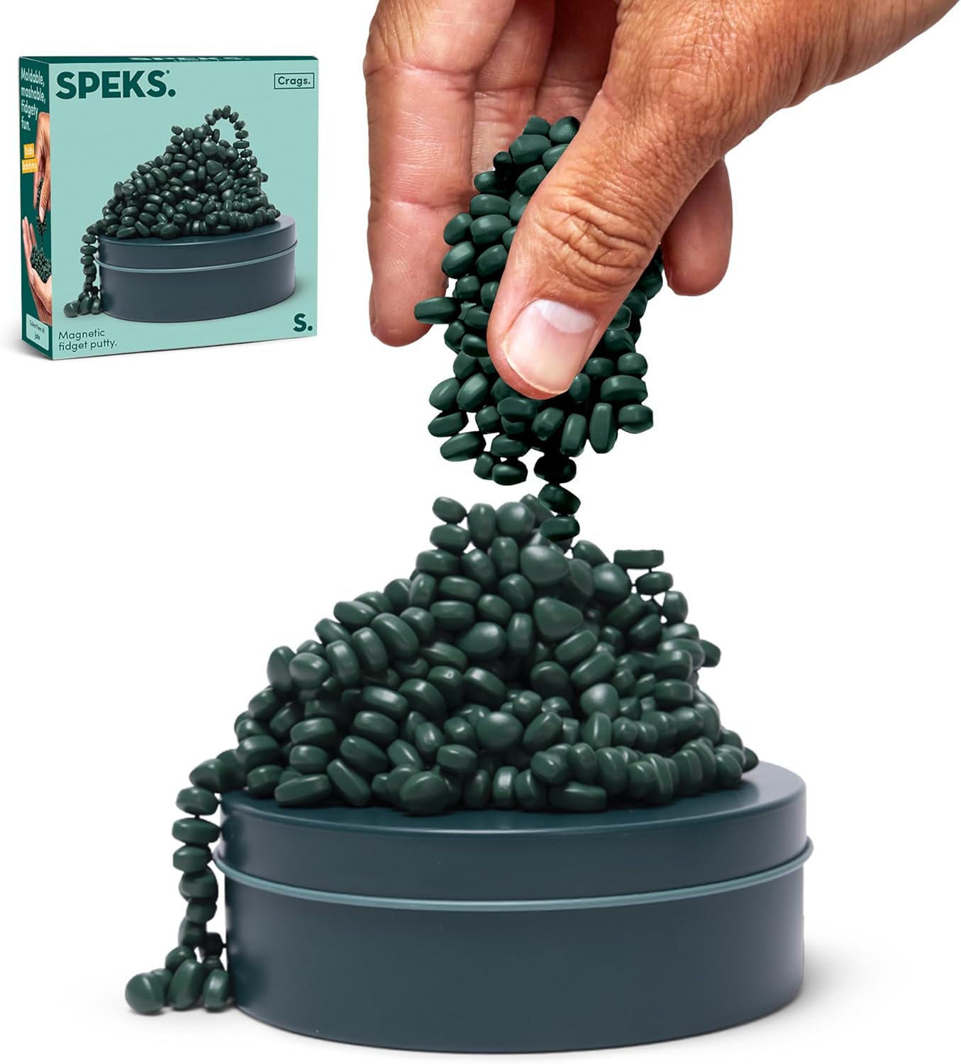 Speks Crags Ferrite Putty, Over 500 Ferrite Stones in a Metal Tin, Seriously Satisfying Fidget Toys for Adults and Desk Toys for Office, Matte Jade, Medium