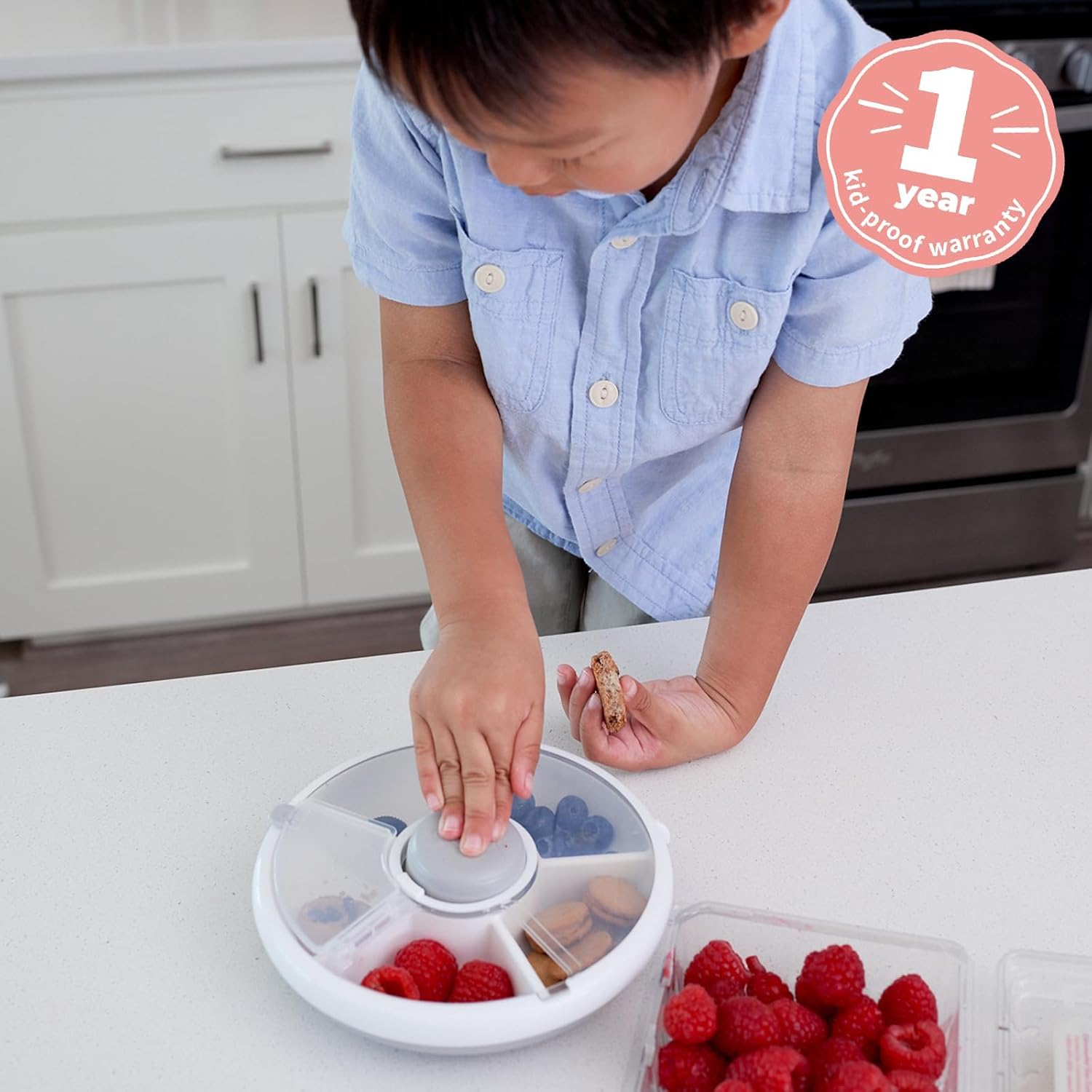 GoBe Kids Small Snack Spinner Flip Bundle with Hand Strap and Sticker Sheet - Reusable Snack