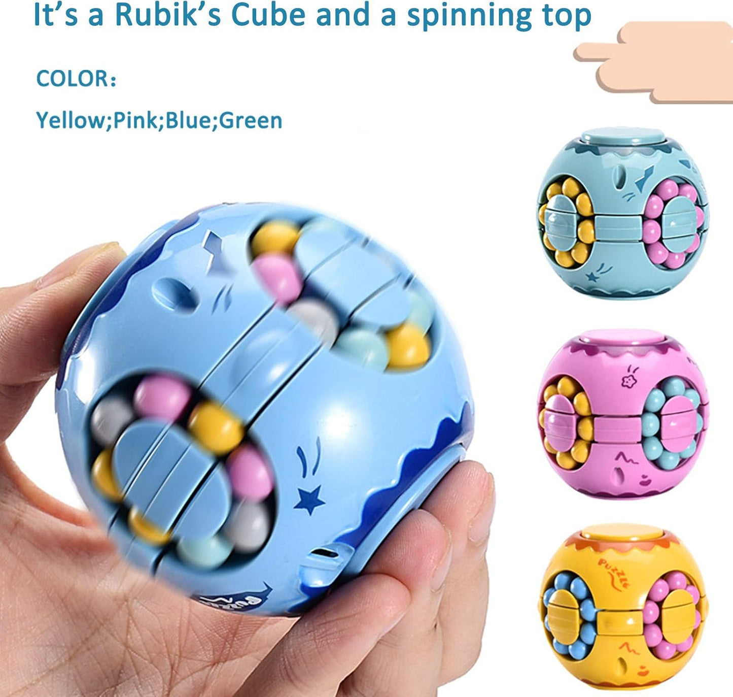 Rotating Magic Bean Cube Spinner Fidget Toy,Stress Relief Fidget Puzzles for Adults Kids,Anxiety Relief Learning & Education Toys,Puzzle Toys for Unisex-Children(Yellow)