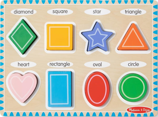 Melissa & Doug Shapes Wooden Chunky Puzzle (8 pcs) Color Matching Shape Sorter Toys for Toddlers