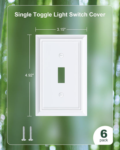 6-Pack Single Toggle Light Switch Cover Plate, Durable Natural Bamboo Fiber Decorative Switch Plate