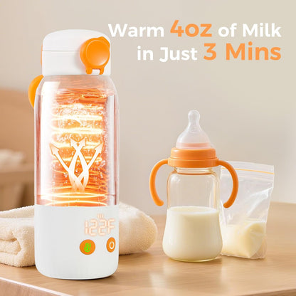 Portable Bottle Warmer for Travel, 12oz Large Capacity Fast Heating Breast Milk, Water & Formula On