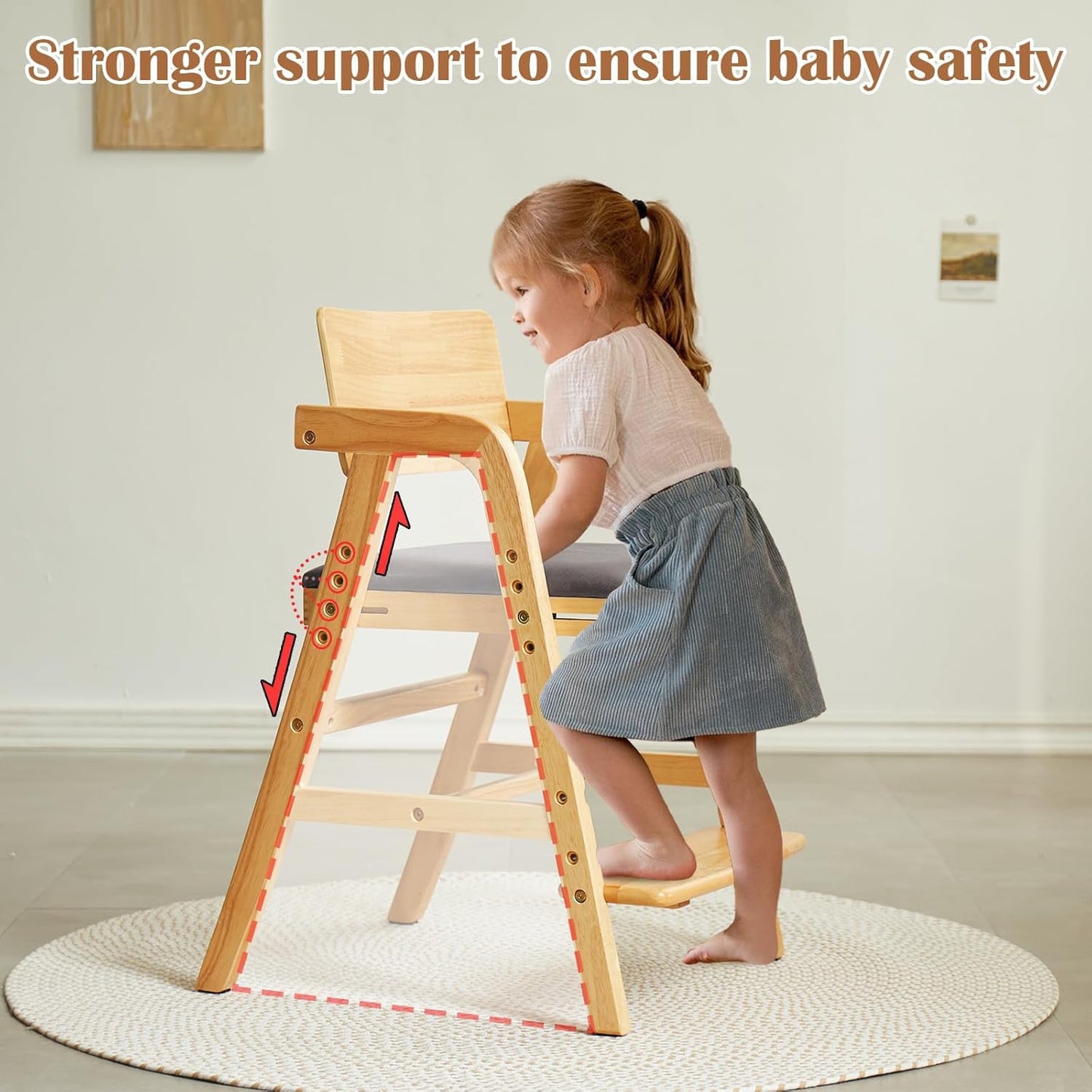 Solid Wood high Chairs for Toddlers,High Chair Grows with Kid for Dining, Study Chair for Children